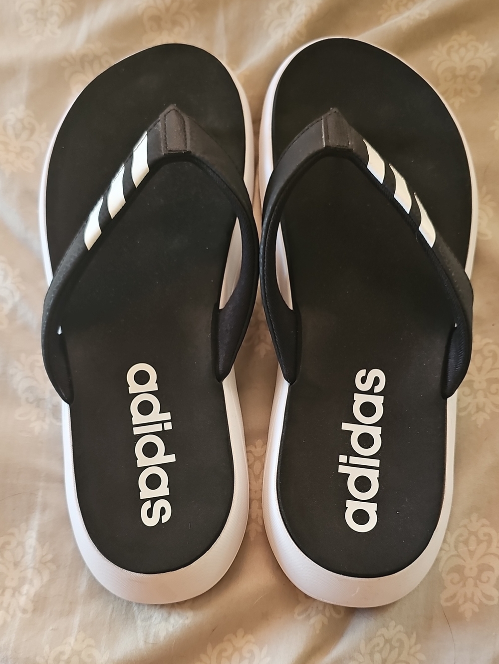 adidas Black and White Thong Flip Flop Sandals